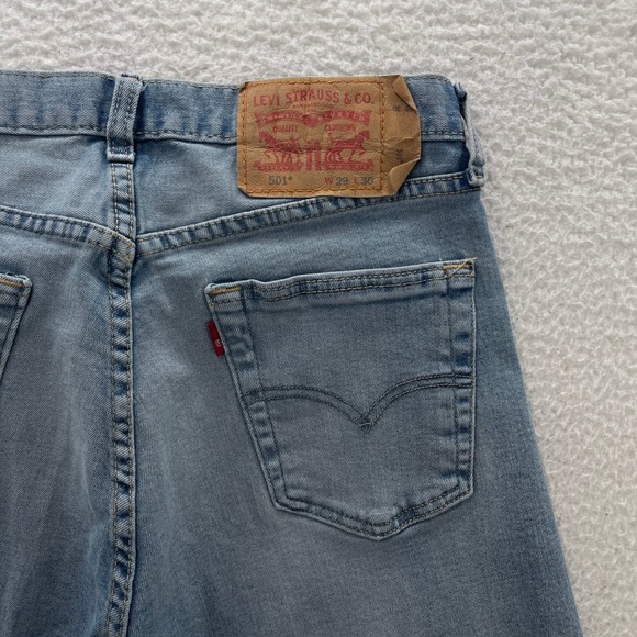 Levis 501 Jeans Mens 29x30 Blue Original Button Fly Light Wash Denim Grunge - Picture 5 of 11